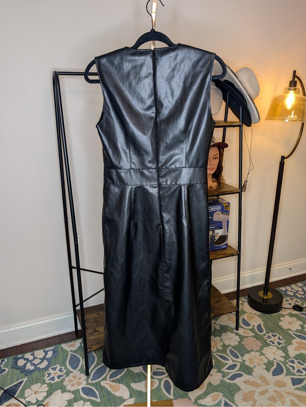 1851 - Zara Sleeveless Faux Leather Midi Dress in Black, Size M - Picture 3 of 10